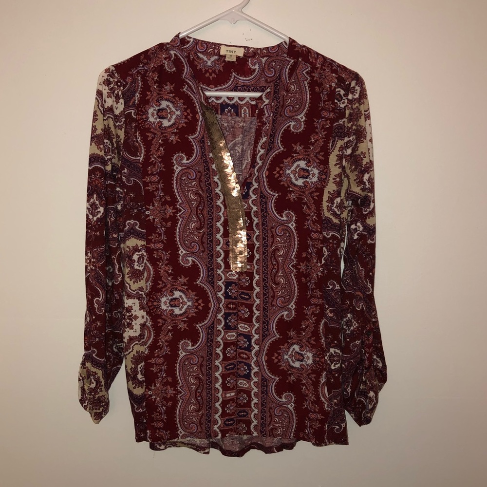 Tiny Anthro Printed Sequin Trim Top - image 1